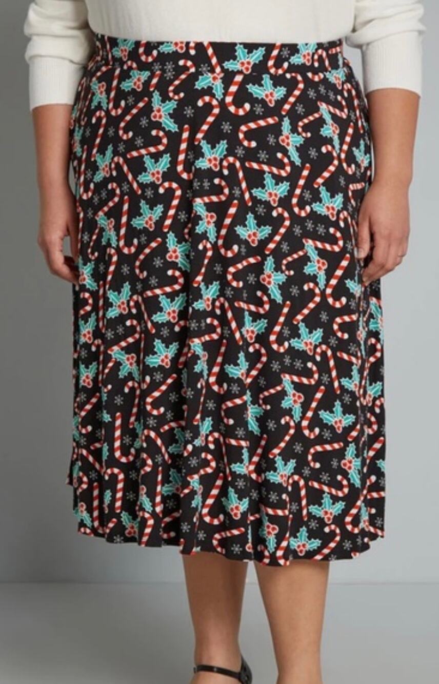 Modcloth Excellence Attained Christmas Candy Cane A-line Midi Skirt S NWT